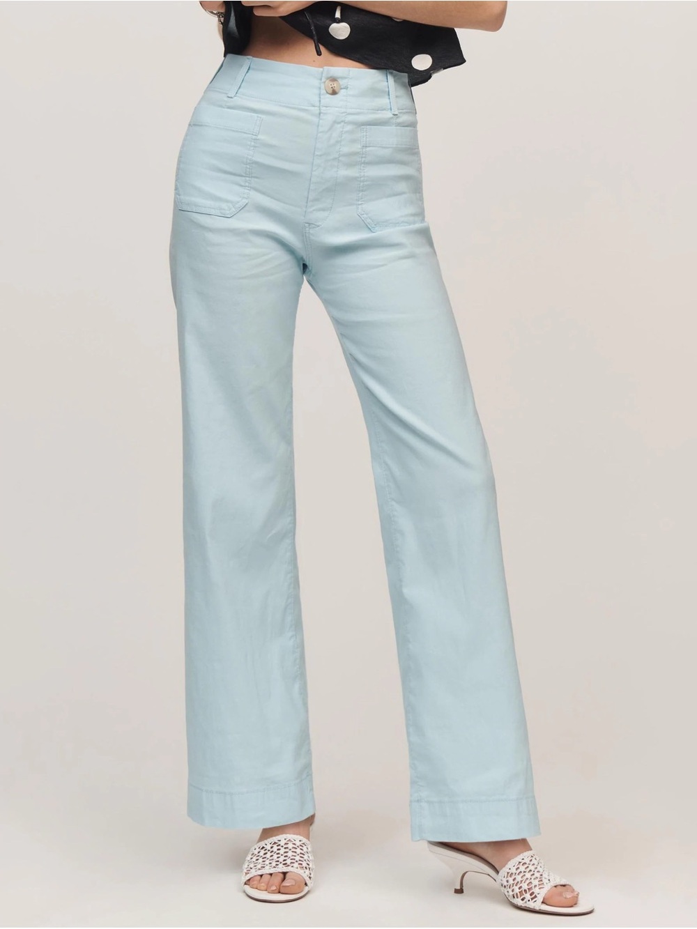 NWT Anthropologie The Colette Linen Full-Length Wide-Leg Pants Blue 30